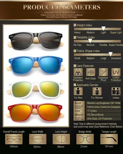Classic wooden temple sunglasses with colorful lenses, stylish unisex design for outdoor use.