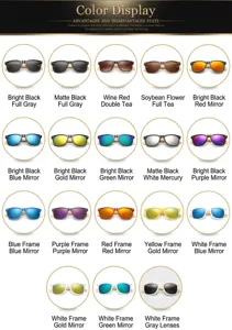 Classic wooden temple sunglasses with colorful lenses, stylish unisex eyewear detail display.
