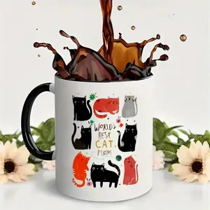 Keramische Kaffeetasse mit süßen Katzenillustrationen und tollem Design für das Büro.