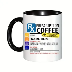 Tasse à café personnalisable avec design de prescription, cadeau de bureau humoristique.