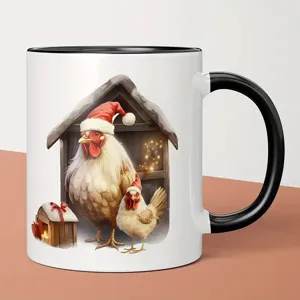 Modern Minimalist Ceramic Mug Black Rim And Handle Office Coffee Cup Cute Cartoon Animal Christmas Print Water Mug Gift