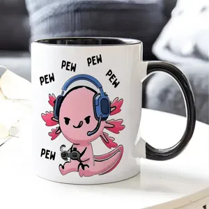 Niedliche Gaming Axolotl Keramik Kaffeetasse mit schwarzem Henkel für Büro und Home.