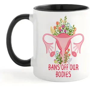 Keramik Kaffeetasse mit schwarzem Henkel feministischer Uterus Blumen Druck Teetasse