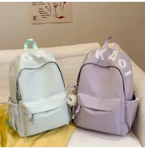 Macaron aesthetic student backpack detail view, casual lightweight campus style school bag.