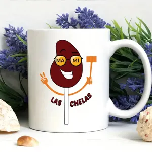 White ceramic coffee mug featuring a cute cartoon design, ideal for office and daily home use.