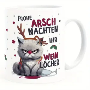 Funny cat Christmas coffee ceramic mug for office daily use holiday novelty gift cup 11oz