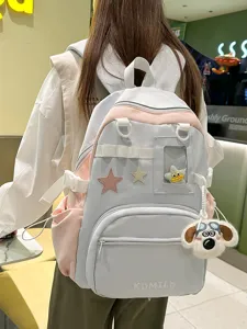 Lässig Nylon Itabag Transparentes Fenster Rucksack Schüler Schule Büchertasche Süßer Plüsch Anhänger Großes Kapazität Daypack
