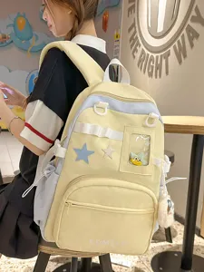 Canvas Studenten Rucksack mit transparentem Fach und Stern-Patches für den Alltag.