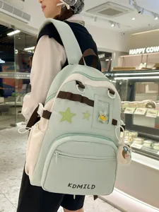 Leinwand Ita Rucksack für Studentinnen, große Kapazität Schultasche mit klarem Fenster.