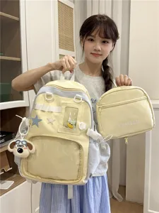 Studenten große Kapazität Canvas transparente Rucksack ästhetische Schultasche mit Kosmetiktasche