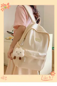 Minimalist solid color large capacity casual backpack for women daily school use chic style