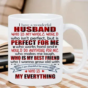Taza de café de cerámica blanca con texto de amor para esposo, taza de oficina perfecta.