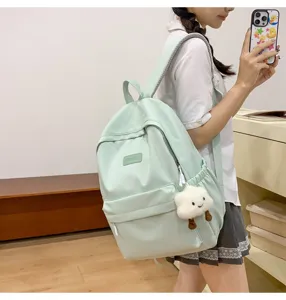 Minimalist solid color casual backpack large capacity student school bag mint green stylish daily