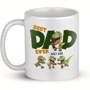 Taza de café de cerámica blanca personalizada con bonito diseño de dinosaurio para el mejor papá.