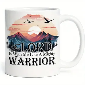 Taza de café de cerámica blanca con estampado de paisaje de montaña para la oficina
