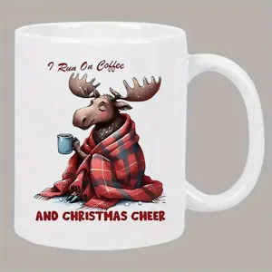 Tasse à café en céramique blanche avec design de cerf de Noël mignon, parfaite pour le bureau.