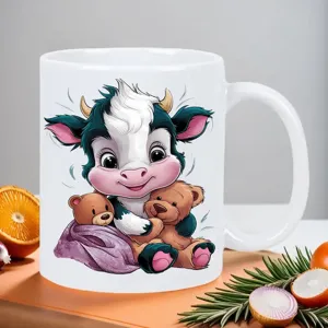 Jolie tasse à café en céramique blanche avec motif de vache mignonne pour bureau.