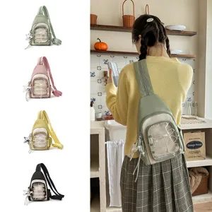Fashion casual small crossbody chest bag with transparent front pocket and cute star pendant.