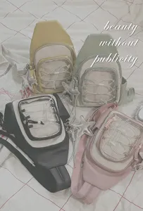 Fashion mini ita chest bag with clear front pocket, elastic cord and star pendant for daily use.