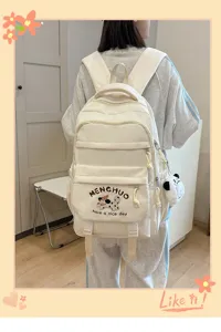 Segeltuch Studentenrucksack mit süßem Cartoon Hund Stickerei und vielen Fächern.