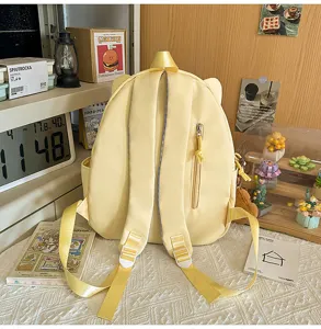 Cute cartoon yellow backpack for girls, stylish korean style casual school book bag.
