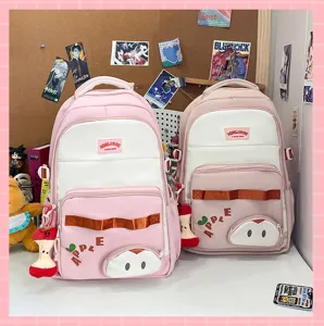 Mochila rosa blanca gran capacidad bolso escolar bonito casual libro para adolescentes