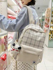 Mochila Casual a Cuadros Estilo Coreano Gran Capacidad Bolsa Escolar Para Adolescentes Estudiantes Bolso Viaje