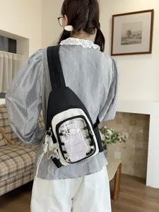 Fashionable casual black white sling bag pain bag lightweight multi-functional crossbody chest bag