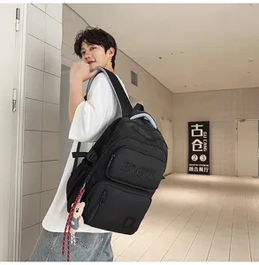 Grosse Kapazitat japanischer Stil Freizeit Campus Studenten Rucksack in klassischem Schwarz.