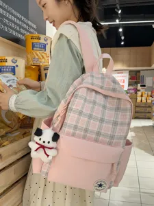 Mochila a cuadros rosa estilo coreano gran capacidad bolso escolar para estudiantes