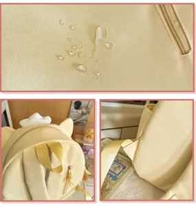 Cute yellow canvas backpack with waterproof fabric, sweet school bag for girls and students.