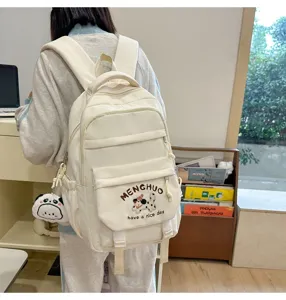 Süßer Welpen-Stickerei Canvas Rucksack mit vielen Fächern für Schüler und Studenten Alltag.