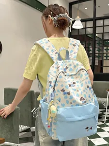 Süßer japanischer Studentenrucksack mit Hundemotiv, hellblauer Freizeittaschen-Rucksack für Damen.