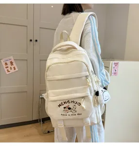 Koreanischer Canvas Schulrucksack mit süßer Cartoon Hund Stickerei für den täglichen Bedarf.