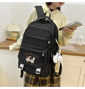 Lässiger schwarzer Schulrucksack mit süßer Hunderadierung, multifunktionaler Studentenrucksack.