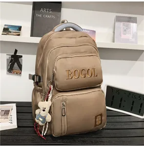 Grosse Kapazitaet Freizeit Canvas Rucksack mit niedlichem Baer Anhaenger, Schultasche Alltag.