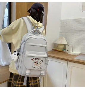 Koreanischer Schulterrucksack mit niedlicher Hündchenstickerei und Fächern für Schüler.