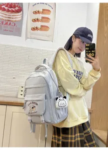 Koreanischer Ins-Stil lässiger Schulrucksack mit süßer Hunde-Bestickung und vielen Fächern.
