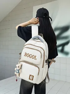 Große Kapazität Oxford-Stoff Casual Schule Rucksack Vintage Schultasche Mit Süßem Anhänger Für Studenten Männer Frauen
