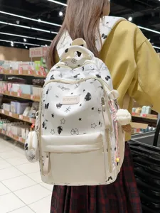 Großer Kapazität Canvas Rucksack im Ins Stil mit Schmetterling und Sternen Muster.