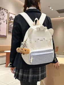 Cute kawaii cartoon school backpack for teen girls soft white student daily bookbag!