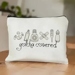 Canvas zipper cosmetic bag and cute pencil case, simple daily storage pouch for women.