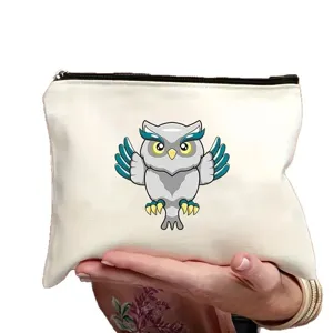 Cute owl print cosmetic bag zipper makeup pouch portable canvas pencil case for women daily storage.