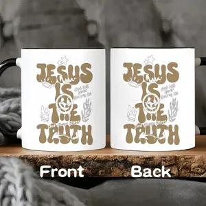 Retro Jezus is de waarheid keramische koffiemok met typografie en voor achterkant weergave.