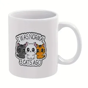 Tazza da caffè in ceramica bianca con stampa di gatto divertente, ottimo regalo.