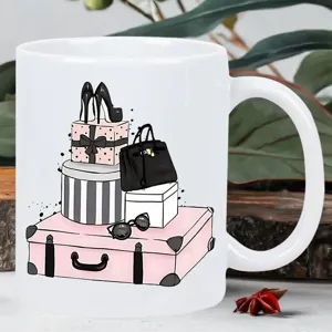 Magnifique tasse à café en céramique blanche avec un imprimé de mode chic pour votre bureau.