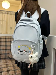 Mochila estilo colegio japonés dulce para chicas, gran capacidad bolso escolar azul claro.