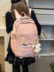Mochila escolar rosa dulce para niñas, gran capacidad mochila casual bonita.
