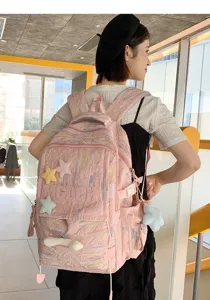 Japanese style ins casual backpack cute star pendant aesthetic school book bag for women
