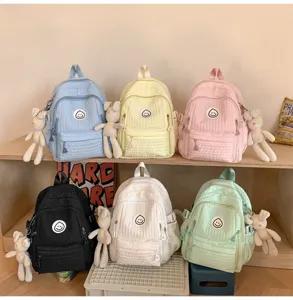 Cute sweet style student backpack detail display, multi-color casual school bag.